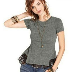 Free People Heather Black Top Tulip Lace Tee